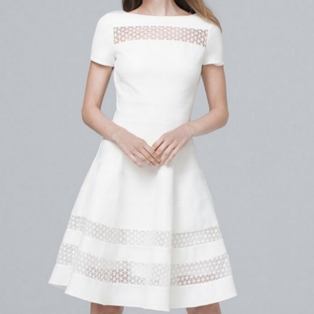 Rare White House Black Market Lace Insert Fit & Flare Dress - Size 10 NWT